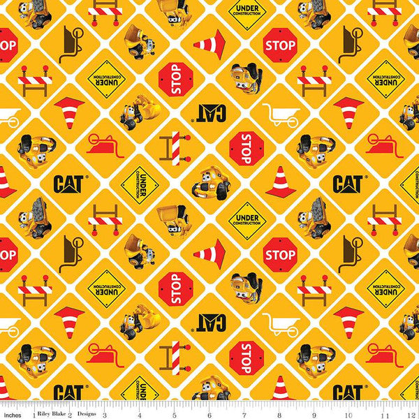 Table Runners & Placemats - CAT® Buildin' Crew Signs Yellow Cotton