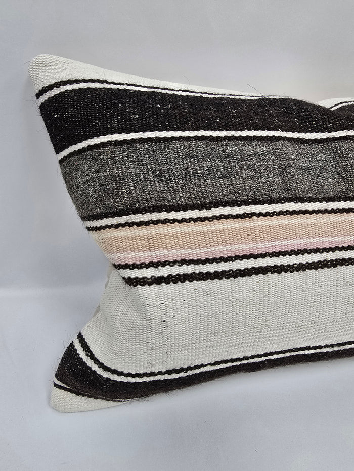 Turkish Hemp Pillow Cushion Natural Cream Black Gray Pillow Cushion Cover 16" x 24" #9137