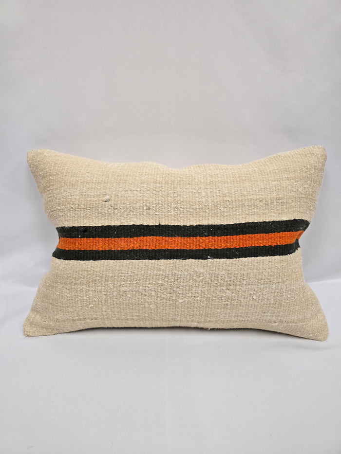 Turkish Hemp Pillow Cushion Natural Cream Black Orange Pillow Cushion Cover 16" x 24" #9151