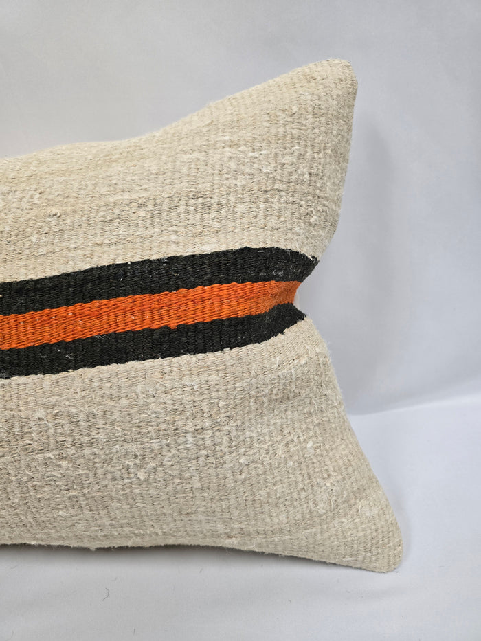 Turkish Hemp Pillow Cushion Natural Cream Black Orange Pillow Cushion Cover 16" x 24" #9151