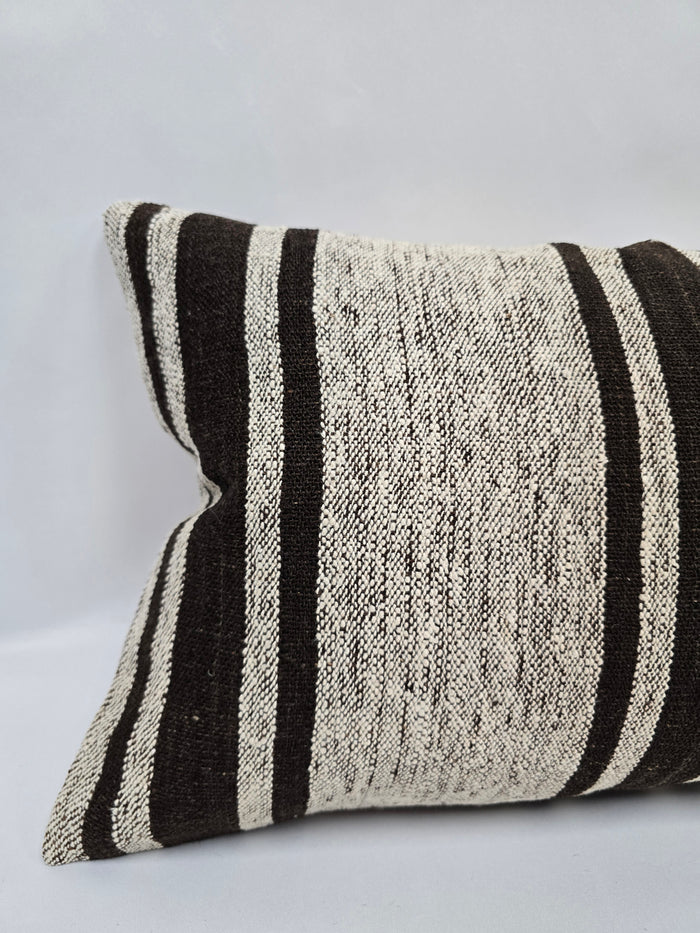 Turkish Hemp Pillow Cushion Natural Cream Black Pillow Cushion Cover 16" x 24" #9160