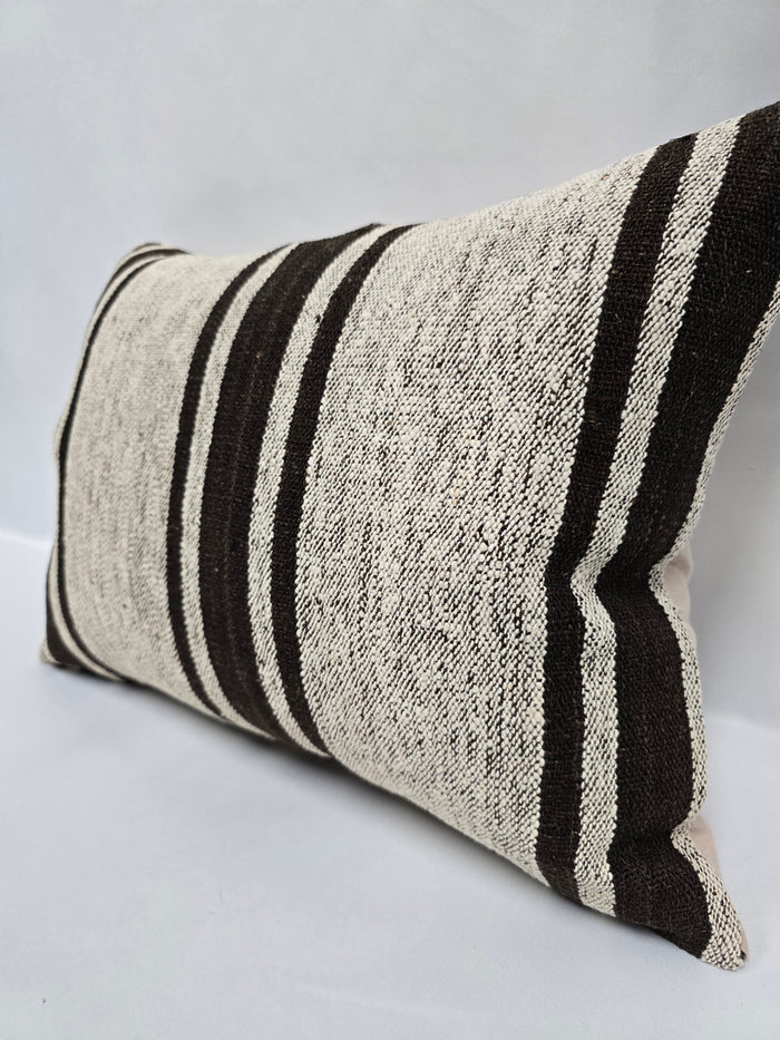 Turkish Hemp Pillow Cushion Natural Cream Black Pillow Cushion Cover 16" x 24" #9160