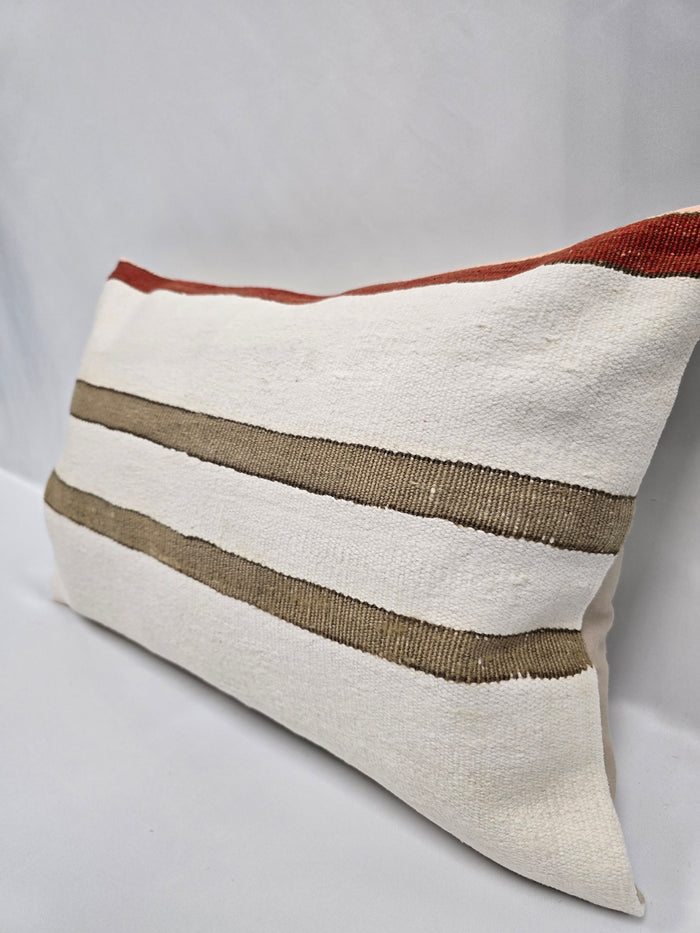 Turkish Hemp Pillow Cushion Natural Cream Green Red Pillow Cushion Cover 16" x 24" #9017
