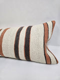 Turkish Lumbar Rug Pillow Cream Brown Cushion Cover Hemp Pillow 14" x 40" #9454