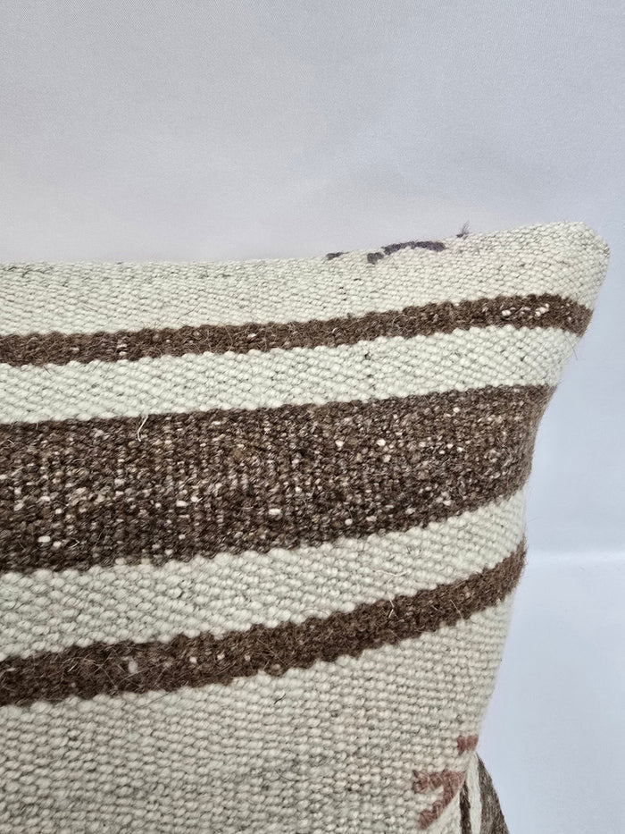 Turkish Lumbar Rug Pillow Cream Brown Cushion Cover Hemp Pillow 14" x 40" #9457