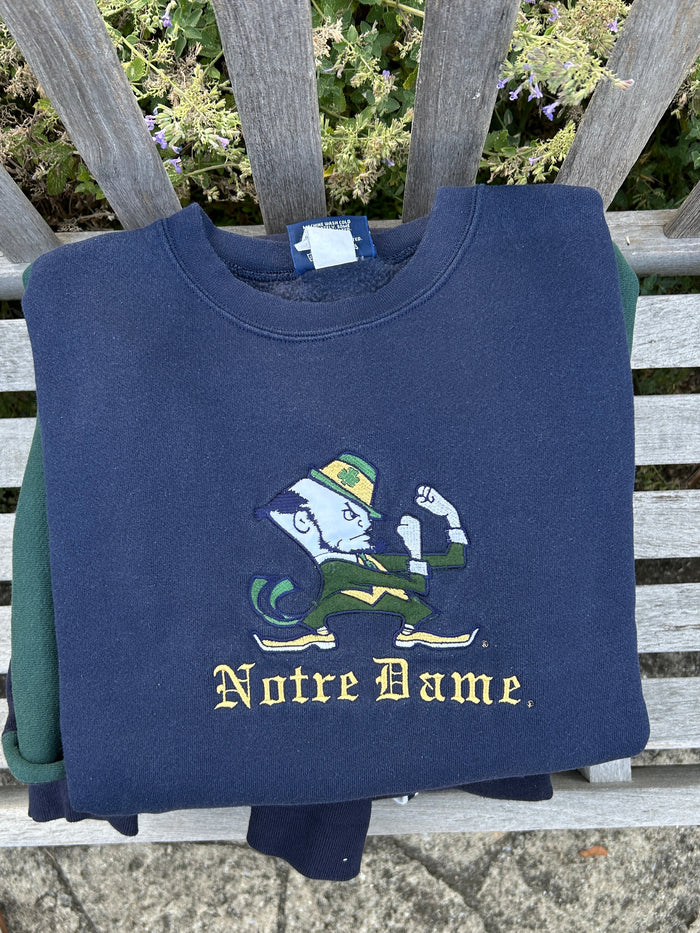 Vintage Notre Dame Navy Sweatshirt Embroidered Medium